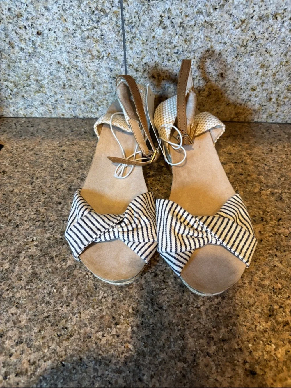 Merona Beige and Black Striped Knot Espadrille Sandals